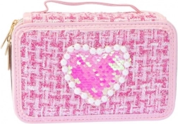 Trousse Tweed à Trois Compartiments Rose Clair