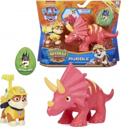 Paw Patrol Dino Rescue – figurine Rubble et tricératops avec surprise