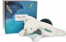 Coffret cadeau DOUDOU – lapin en peluche avec pompon bleu marine 25 cm