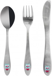 Couverts pour enfant en acier inoxydable avec motif chouette, 3 pièces
