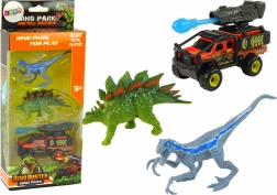 Ensemble de dinosaures avec voiture tout-terrain et lance-roquettes – bleu