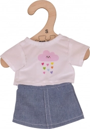 Bigjigs Toys t-shirt blanc avec jupe en jean pour poupée 28 cm