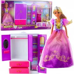 Poupée ANLILY avec armoire et accessoires, 24 pièces