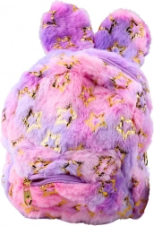 Sac à dos en peluche pour enfant avec petites oreilles et étoiles dorées violet-rose