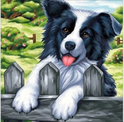 Broderie diamant (diamond painting) tableau « Chien sur la clôture » 30 × 30 cm - 1 pièce