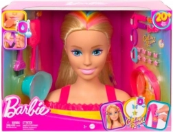 Tête à coiffer Barbie cheveux blonds arc-en-ciel néon