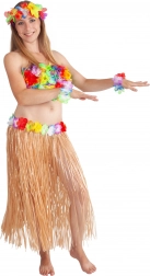 Jupe hawaïenne pour adultes 72 cm, coloris naturel, ceinture fleurie