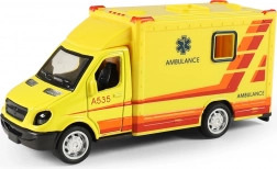 Ambulance en métal et plastique avec mécanisme à rétrofriction