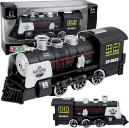Locomotive à vapeur noire classique avec sons, fumée et capteur d’obstacles