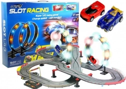 Set de circuit slot de course avec boucles LED 1:43, 2 voitures