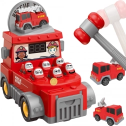 Woopie camion de pompiers 2-en-1 – jeu Tape-la-taupe et petite voiture à roulettes