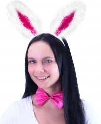 Oreilles de lapin avec nœud papillon rose et queue – set de carnaval