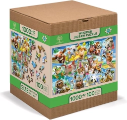 Wooden City Puzzle en bois Cartes postales d’animaux 2-en-1, 1010 pièces ÉCO