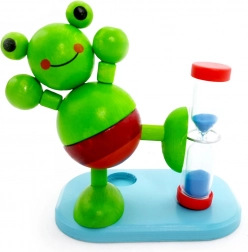 Sablier en bois Grenouille pour le brossage des dents avec porte-brosse