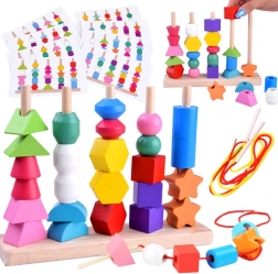 Ensemble éducatif en bois à enfiler et à empiler, 25 pièces
