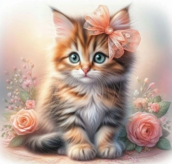 Norimpex peinture diamant Chaton avec nœud et roses 30x40 cm