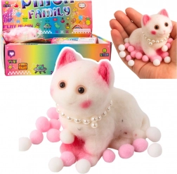 Chat antistress à presser avec perles et pompons 8 cm – blanc