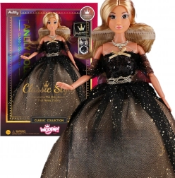 Poupée Woopie Lily 30 cm avec de longs cheveux blonds en robe de soirée noire