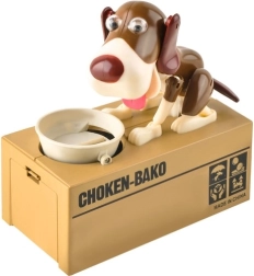 Tirelire interactive chien mangeur de pièces CHOKEN-BAKO, marron