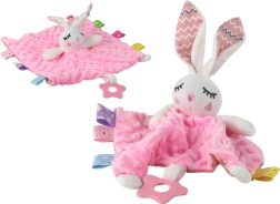 Lapin en peluche avec anneau de dentition et hochet