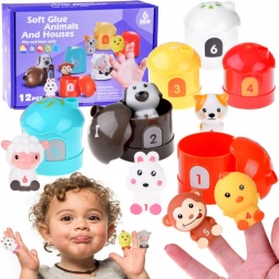 Ensemble d’animaux en caoutchouc avec petites maisons et chiffres