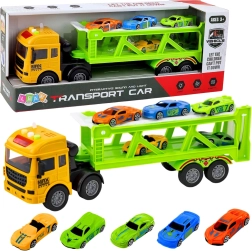 Ensemble vert de transport et remorquage avec petites voitures, lumières et sons