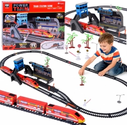 Circuit de train électrique pour enfants avec gare et rails 300 cm