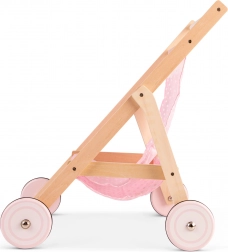 Poussette en bois pour poupées avec housse rose