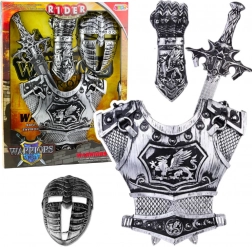 Grande panoplie de chevalier masque armure épée protecteur argenté