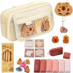 Trousse scolaire beige avec accessoires capybara