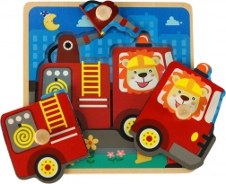 Puzzle en bois camion de pompiers pour enfants