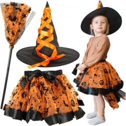Costume de sorcière pour enfants, ensemble 3 pièces orange