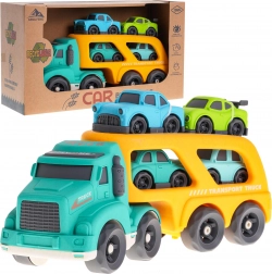 Dépanneuse interactive avec plateau et 4 petites voitures en bioplastique pour enfants dès 18 mois – jaune