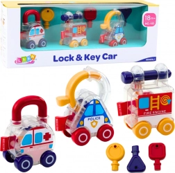 Coffret éducatif de petites voitures avec clés Police, Pompiers, Ambulance