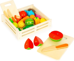 Fruits et légumes en bois à découper, coffret, 17 pièces