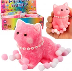 Gniotek antistress doux chaton avec perles et pompons, rose 8 cm