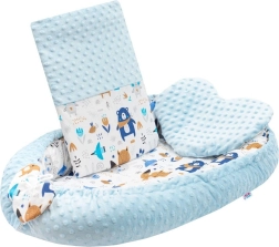 Nid bébé de luxe avec petit oreiller et couette en Minky, bleu – New Baby