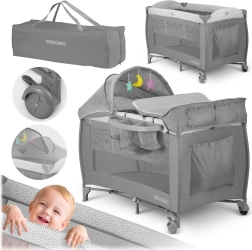 Lit parapluie de voyage avec matelas et sac de transport 125×65×78 cm, gris
