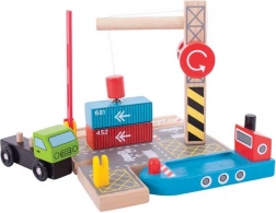 Terminal de conteneurs Bigjigs Rail avec grue magnétique