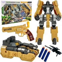 Woopie 3-en-1 robot transformable, char et pistolet à fléchettes en mousse – marron