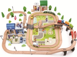 2Kids Toys circuit de train en bois ville et village 200 pièces