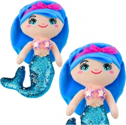 Sirène en peluche avec queue à paillettes bleue 30 cm