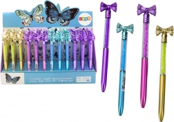 Stylo à bille avec petit nœud et cristaux, recharge bleue 0,7 mm