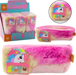 Trousse peluche avec licorne rose