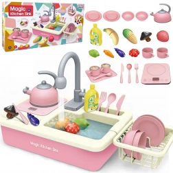 Évier de cuisine pour enfants avec set de vaisselle XXL – rose