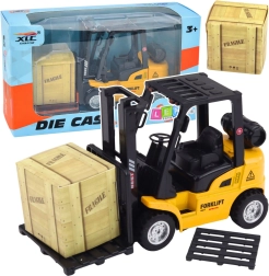 Chariot élévateur en métal à rétrofriction, palette et caisse – jaune