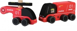 CUBIKA pompiers – petite voiture en bois avec hélicoptère