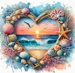 Peinture diamant cœur avec vue sur la plage 30 × 40 cm