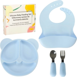 Ensemble de vaisselle en silicone pour enfants, 4 pièces, motif ourson, bleu