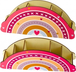 Organisateur de bureau en bois pour enfants, couleur rose avec motif arc-en-ciel